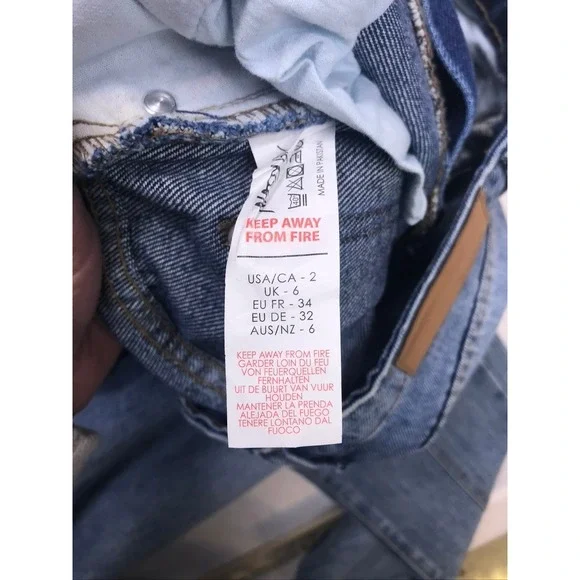 Nasty Gal High Waisted Straight Leg Jeans Blue Front Seam Raw Hem Size 2 25W - Picture 7 of 13